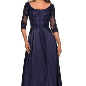 NWT La Femme 27988 Mikado Mother of the Bride Dress Navy Size 12